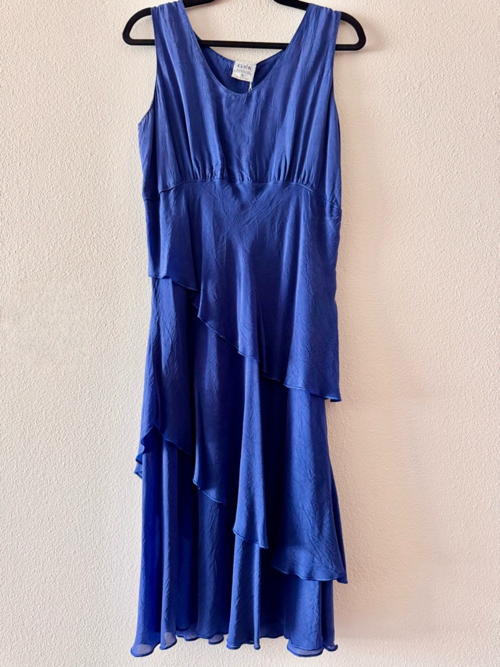 Vintage Click by Color Me Cotton Blue Sleeveless Ruffle Midi Dress Size M